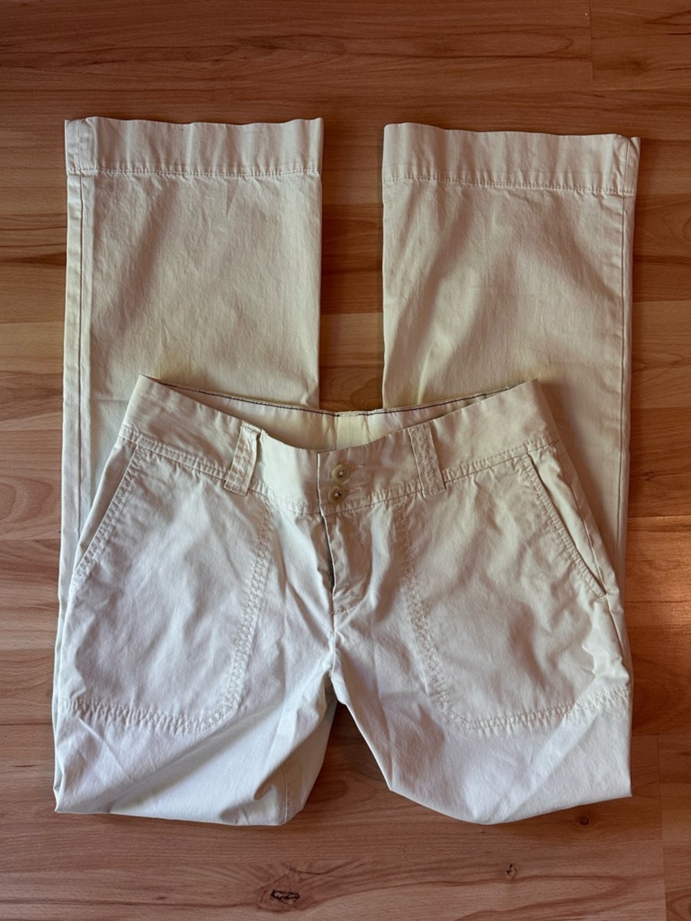Cream Casual Low-Waisted Cotton Trousers